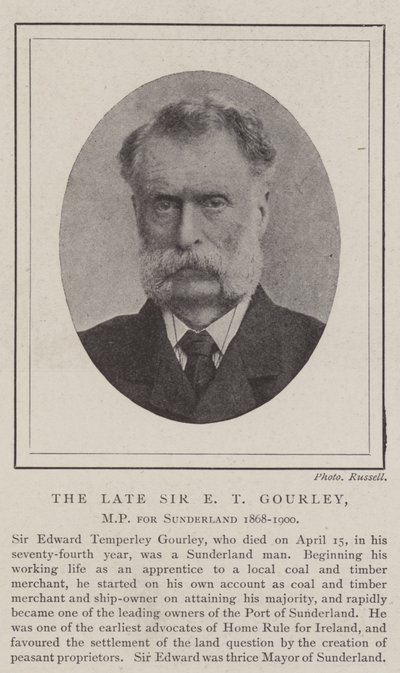 De overleden Sir E T Gourley, MP voor Sunderland 1868-1900 door English Photographer