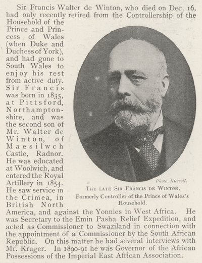 Wijlen Sir Francis de Winton, voormalig Controller van het Huis van de Prins van Wales door English Photographer