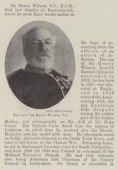 Wijlen Sir Henry Wilmot, VC door English Photographer