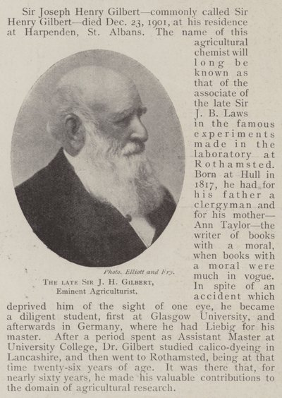 De overleden Sir J H Gilbert, eminente landbouwer door English Photographer