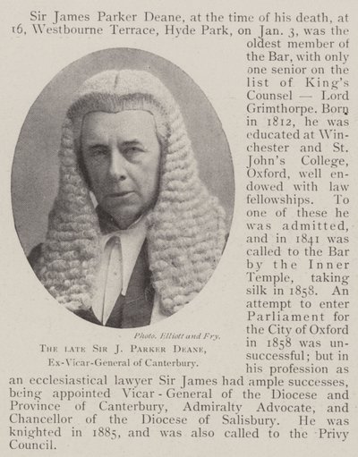 De overleden Sir J Parker Deane, ex-vicaris-generaal van Canterbury door English Photographer