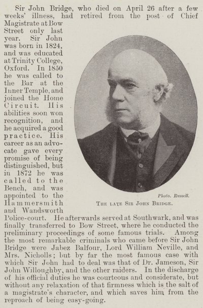 De overleden Sir John Bridge door English Photographer