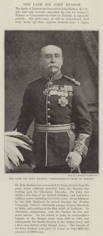 De overleden Sir John Hudson, opperbevelhebber in Bombay door English Photographer