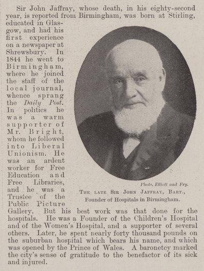 De wijlen Sir John Jaffray, baronet, oprichter van ziekenhuizen in Birmingham door English Photographer