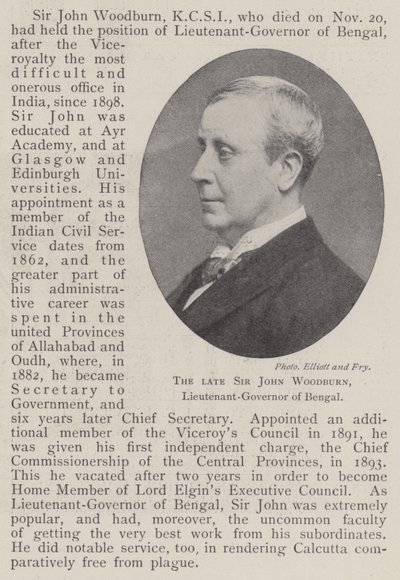 De overleden Sir John Woodburn, Luitenant-Gouverneur van Bengalen door English Photographer