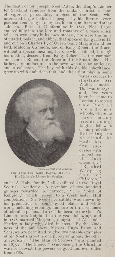 De overleden Sir Noel Paton, RSA, de schilder van Zijne Majesteit voor Schotland door English Photographer