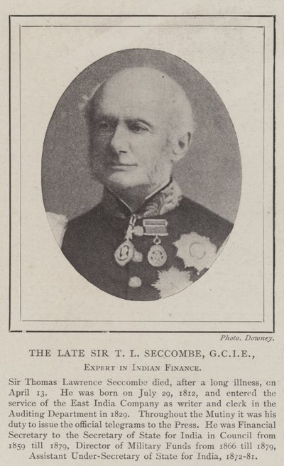 De overleden Sir T L Seccombe, GCIE, expert in Indiase financiën door English Photographer