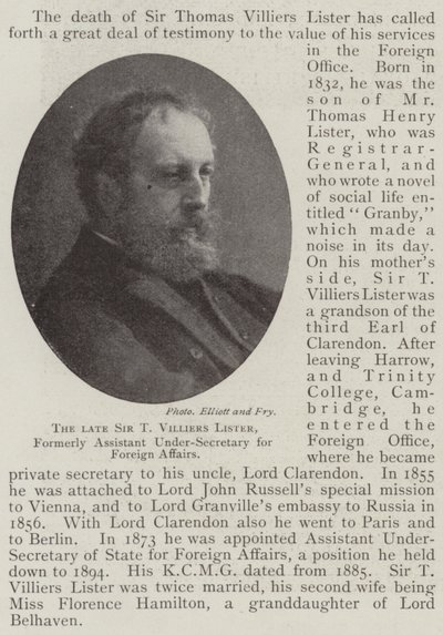 De wijlen Sir T Villiers Lister, voormalig adjunct-ondersecretaris voor Buitenlandse Zaken door English Photographer