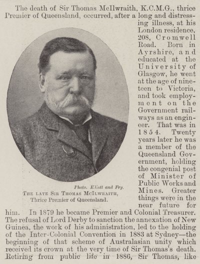 De overleden Sir Thomas McIlwraith, driemaal premier van Queensland door English Photographer