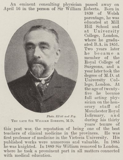 De overleden Sir William Roberts, MD door English Photographer