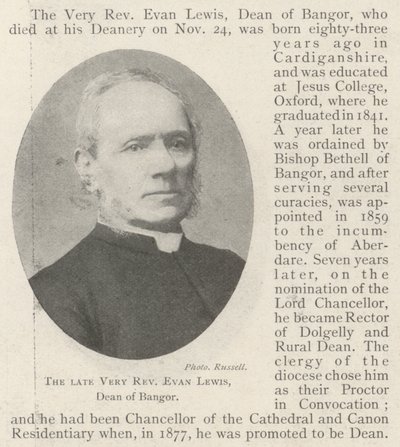 De overleden Zeer Eerwaarde Evan Lewis, decaan van Bangor door English Photographer