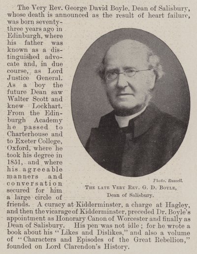Wijlen Zeer Eerwaarde G D Boyle, Decaan van Salisbury door English Photographer