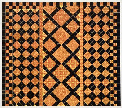 14e-eeuwse bestrating uit Worcester Cathedral Choir School, illustratie uit Specimens of Tile Pavements, getekend van bestaande autoriteiten, door Henry Shaw, 1858 door English School