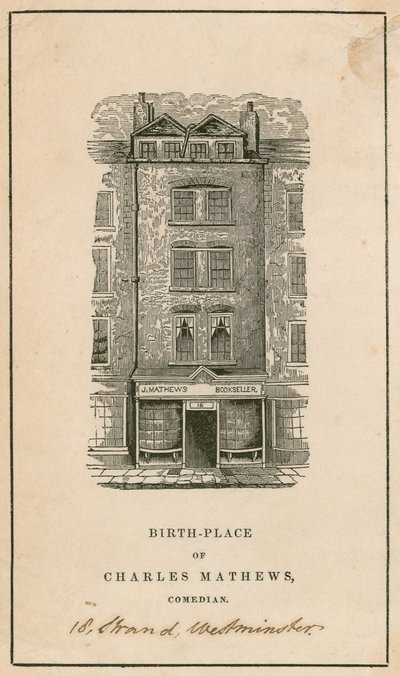 18 Strand, Westminster, Londen, geboorteplaats van Charles Matthews, komiek door English School