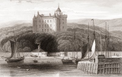 19e-eeuws uitzicht op Dunrobin Castle, Sutherland, Schotland. Uit Churton