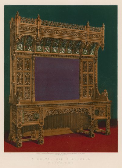 Een gesneden eiken dressoir door de heer J G Crace, Londen door English School