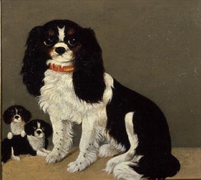Een Cavalier King Charles Spaniël met Puppies door English School