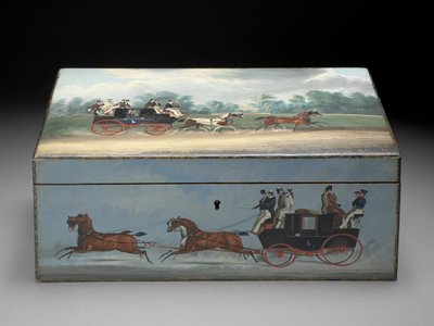 Een sigarendoos beschilderd met scènes uit Taglioni-prenten, ca. 1840 door English School