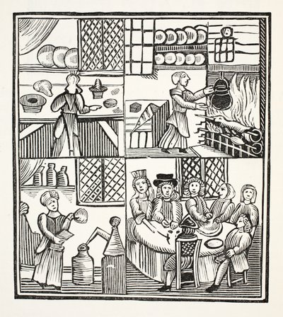 Een verzameling kookrecepten, illustratie uit Chap-books of the Eighteenth Century door John Ashton, uitgegeven 1882 door English School
