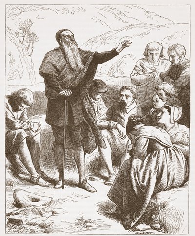 Een conventikel: eredienst op de heuvel, illustratie uit De Geschiedenis van het Protestantisme door James Aitken Wylie, 1878 door English School