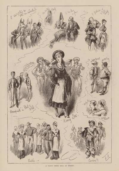 Een gekostumeerd bal in Sydney (gravure) door English School