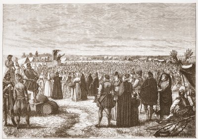 Een veldpreek bij Gent, illustratie uit De Geschiedenis van het Protestantisme door James Aitken Wylie, 1878 door English School