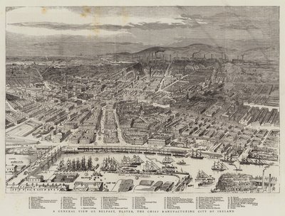 Een algemeen overzicht van Belfast, Ulster, de belangrijkste industriestad van Ierland door English School