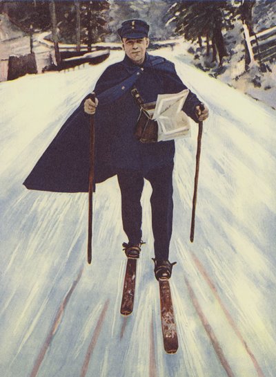 Een Duitse postbode op ski