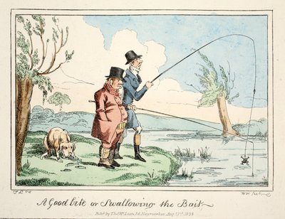Een goede beet of het aas inslikken, uitgegeven 1835 (gravure) door English School