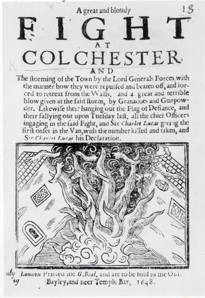 Een grote en bloedige strijd bij Colchester, gedrukt in 1648 door English School