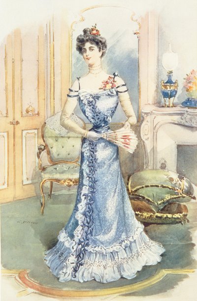 Een Dame in haar Zitkamer, tijdschriftillustratie door C.Drivan door English School