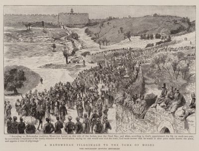 Een Mohammedaanse pelgrimstocht naar het graf van Mozes (gravure) door English School