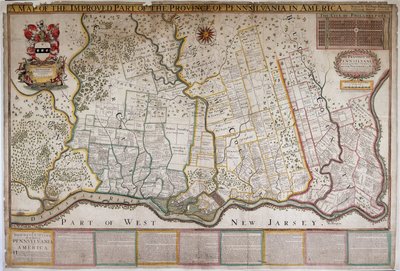 Een kaart van het verbeterde deel van de provincie Pennsylvania in Amerika, door Thomas Holme door English School