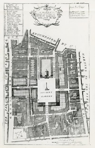 Een kaart van de parochie van St Pauls Covent Garden genomen van de laatste enquête door English School