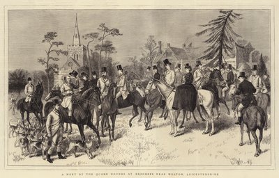 Een Bijeenkomst van de Quorn Hounds bij Brooksby, nabij Melton, Leicestershire (gravure) door English School