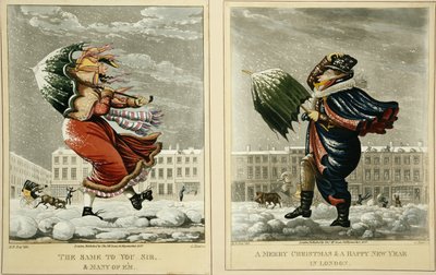 Een vrolijk kerstfeest en een gelukkig nieuwjaar in Londen: En hetzelfde voor u, meneer, en vele van hen, gegraveerd door G. Hunt, 1827 door English School