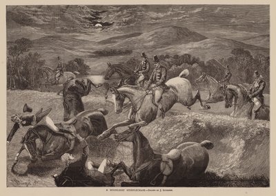 Een Moonlight Steeplechase (gravure) door English School