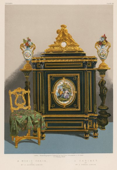 Een Muziekstoel door Mr A Joubert, Londen; Een Kabinet door Mr A Sedley, Londen door English School