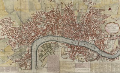 Een nieuw en exact plan van de steden Londen en Westminster en de Borough of Southwark, 1725 door English School