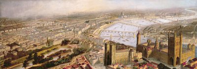 Een panoramisch uitzicht op Londen vanaf Westminster, ca.1858 door English School