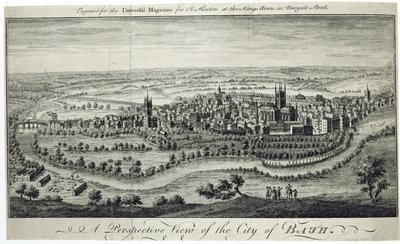 Een Perspectivisch Uitzicht op de Stad Bath, gegraveerd voor het Universele Magazine, c.1750 door English School
