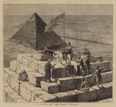 Een Picknick op de Grote Piramide (gravure) door English School