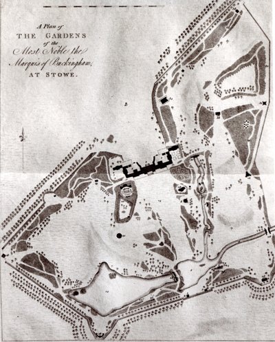 Een plan van de tuinen van de Meest Edele Markies van Buckingham in Stowe, uit de Bezoekersgids, gepubliceerd in 1797 door English School