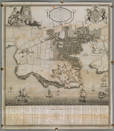 Een plan van de stad en citadel van Plymouth door English School