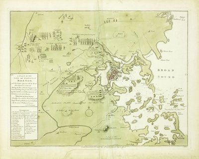 Een Plan van de Stad en Haven van Boston en de omliggende Gebieden door English School