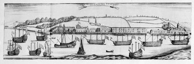 Een uitzicht op Chatham Dock vanaf Finsbery Windmill door English School