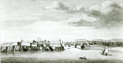 Een Uitzicht op het Moro Kasteel en de Stad Havana vanaf de zee, gegraveerd door Pierre Charles Canot door English School
