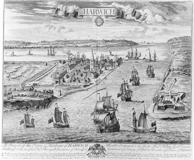 Een uitzicht op de stad en haven van Harwich door English School