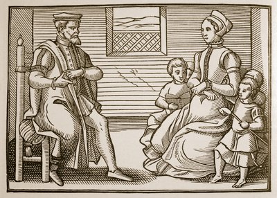 Een puriteins gezin, uit Tenor of the Whole Psalms in Four Parts, 1563 door English School
