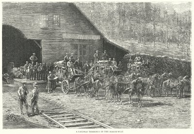 Een spoorwegterminal in het noordwesten (gravure) door English School